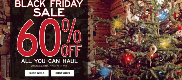 에어로포스탈 (Aeropostale) 블랙프라이데이 세일. 60% 세일 + 20불 할인