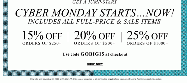 샵밥 (Shopbop) 사이버 먼데이 세일 최대 25% 할인 – 토리버치, 캐나다 구스등도 적용