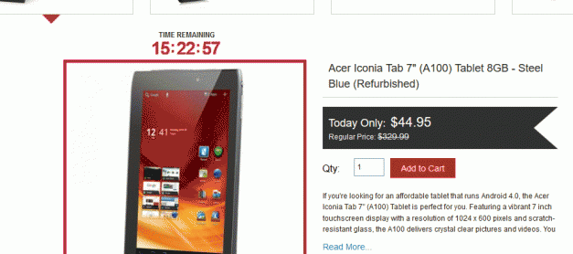 A4C 데일리딜. 에이서 타블릿 $44.95 , 삼성 갤럭시 탭 $49.95