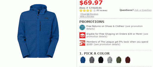 스포츠용품 해외쇼핑 – 스포츠오또리티 :노스페이스 후디 $139.00 => $59.97