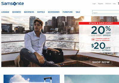 삼손의 힘. 샘소나이트 Samsonite 중복 할인 쿠폰. 20% + 20불 할인, 클리어런스 제품 추가 30% 할인 쿠폰