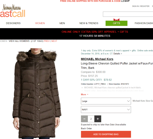 Neiman Marcus Last Call – 원데이 세일. 50% 패션 세일
