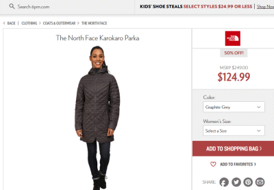 6pm 노스페이스 파카 세일. 50% 할인