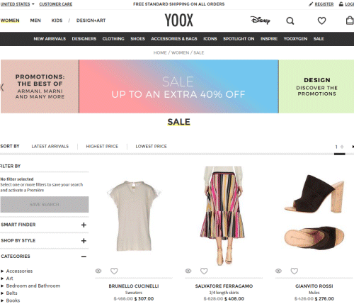 이태리 패션 육스 Yoox.com – 구찌 Gucci, 발렌티노 Valentino, 프라다 Prada 등 40% + 전부 무료 배송