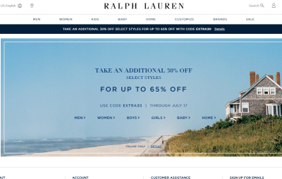 랄프 로렌 (Ralph lauren) 최대 65% 여름 세일 + 추가 30% 할인 쿠폰 랄프 로렌 (Ralph lauren) 최대 65% 여름 세일 + 추가 30% 할인 쿠폰