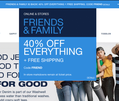 갭 – 전제품 40% 할인 + 무료 배송
